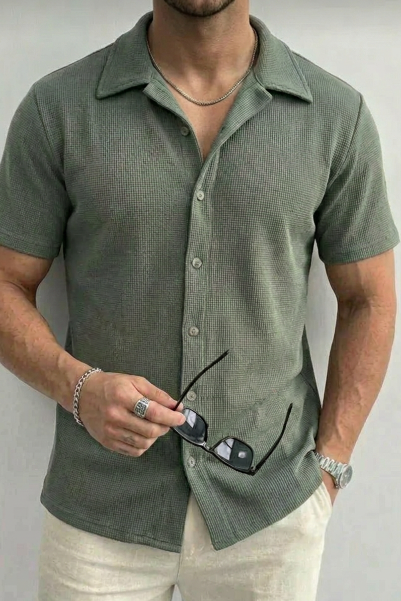 Camisa Masculina Waffle Verão - Textura Premium Casual Elegante