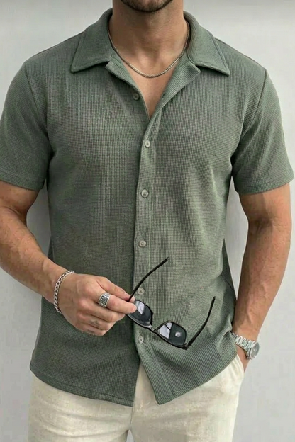 Camisa Masculina Waffle Verão - Textura Premium Casual Elegante