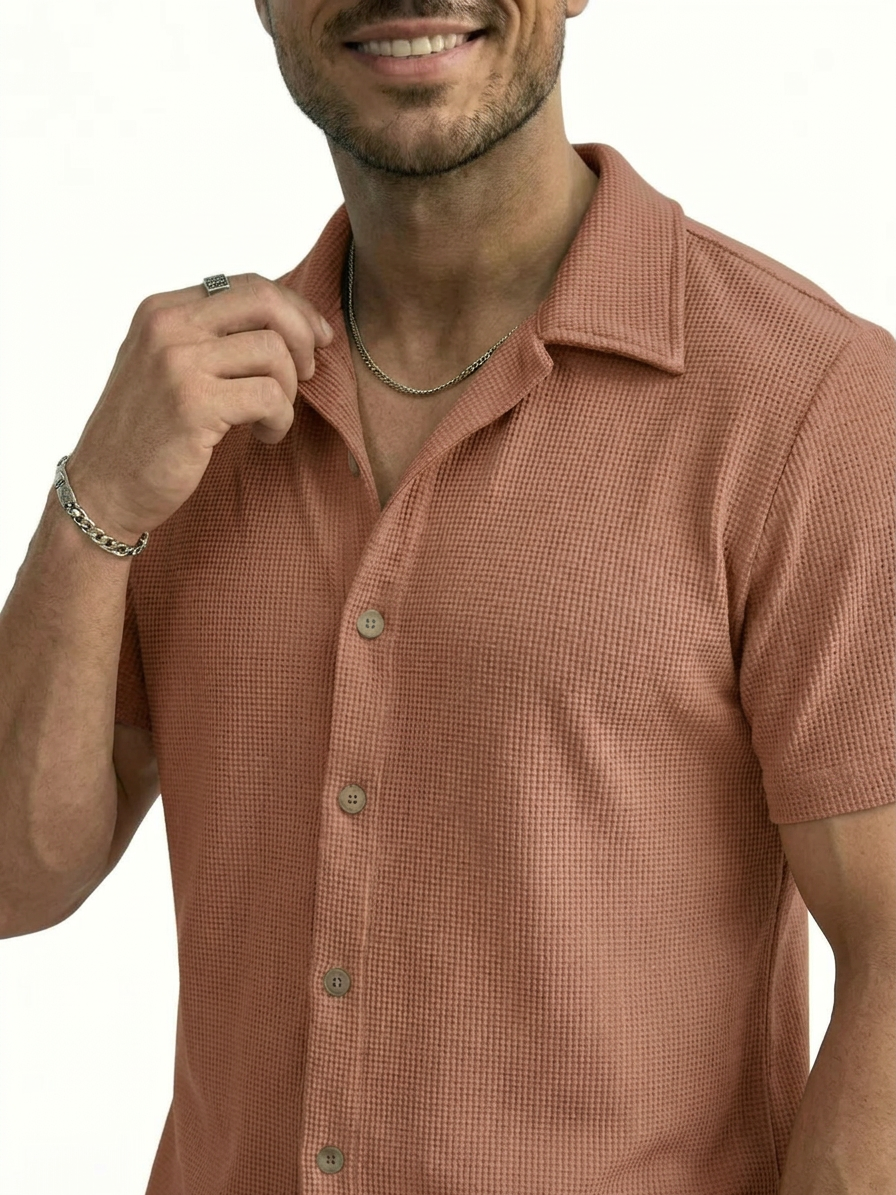 Camisa Masculina Waffle Verão - Textura Premium Casual Elegante
