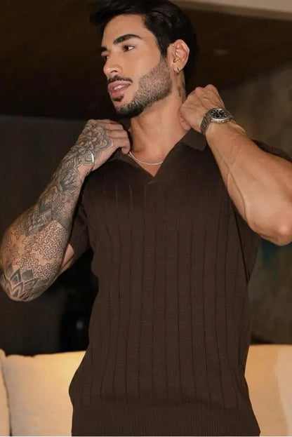 Suéter Tricot Masculino Gola Polo - Elegância Texturizada Premium
