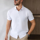New Men's Business Casual Solid Color Short Sleeved Shirt for Summer Fashion No Ironing Comfortable and Versatile Top