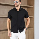 New Men's Business Casual Solid Color Short Sleeved Shirt for Summer Fashion No Ironing Comfortable and Versatile Top