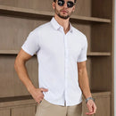 New Men's Business Casual Solid Color Short Sleeved Shirt for Summer Fashion No Ironing Comfortable and Versatile Top