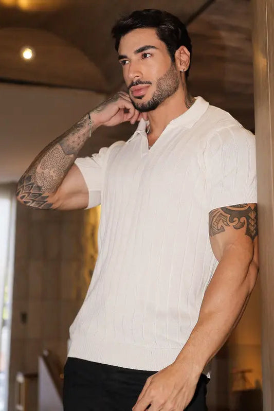 Suéter Tricot Masculino Gola Polo - Elegância Texturizada Premium