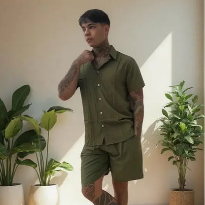 Conjunto Masculino em Viscose Premium — Camisa Social + Shorts Alfaiatado