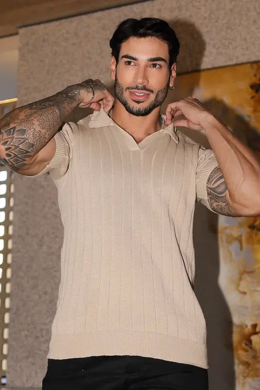 Suéter Tricot Masculino Gola Polo - Elegância Texturizada Premium