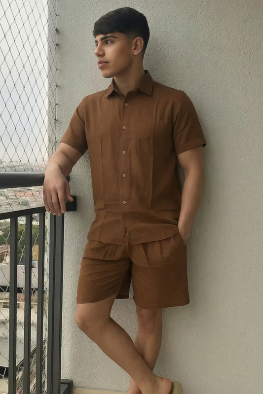 Conjunto Masculino em Viscose Premium — Camisa Social + Shorts Alfaiatado