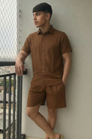 Conjunto Masculino em Viscose Premium — Camisa Social + Shorts Alfaiatado